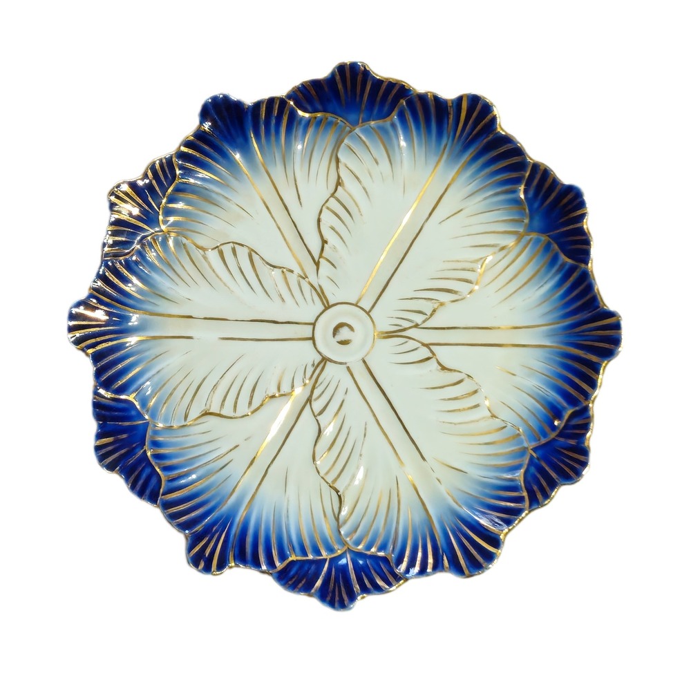 LS&S Carlsbad Austria Cobalt Blue Gold Gilt Embossed Leaf Porcelain Plate 7.5"